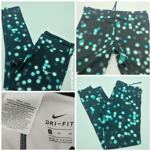 Nike ▪ polka dot spots pattern black full length leggings blue aqua XL